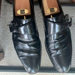 Salvatore Ferragamo mens black leather monk strap loafers